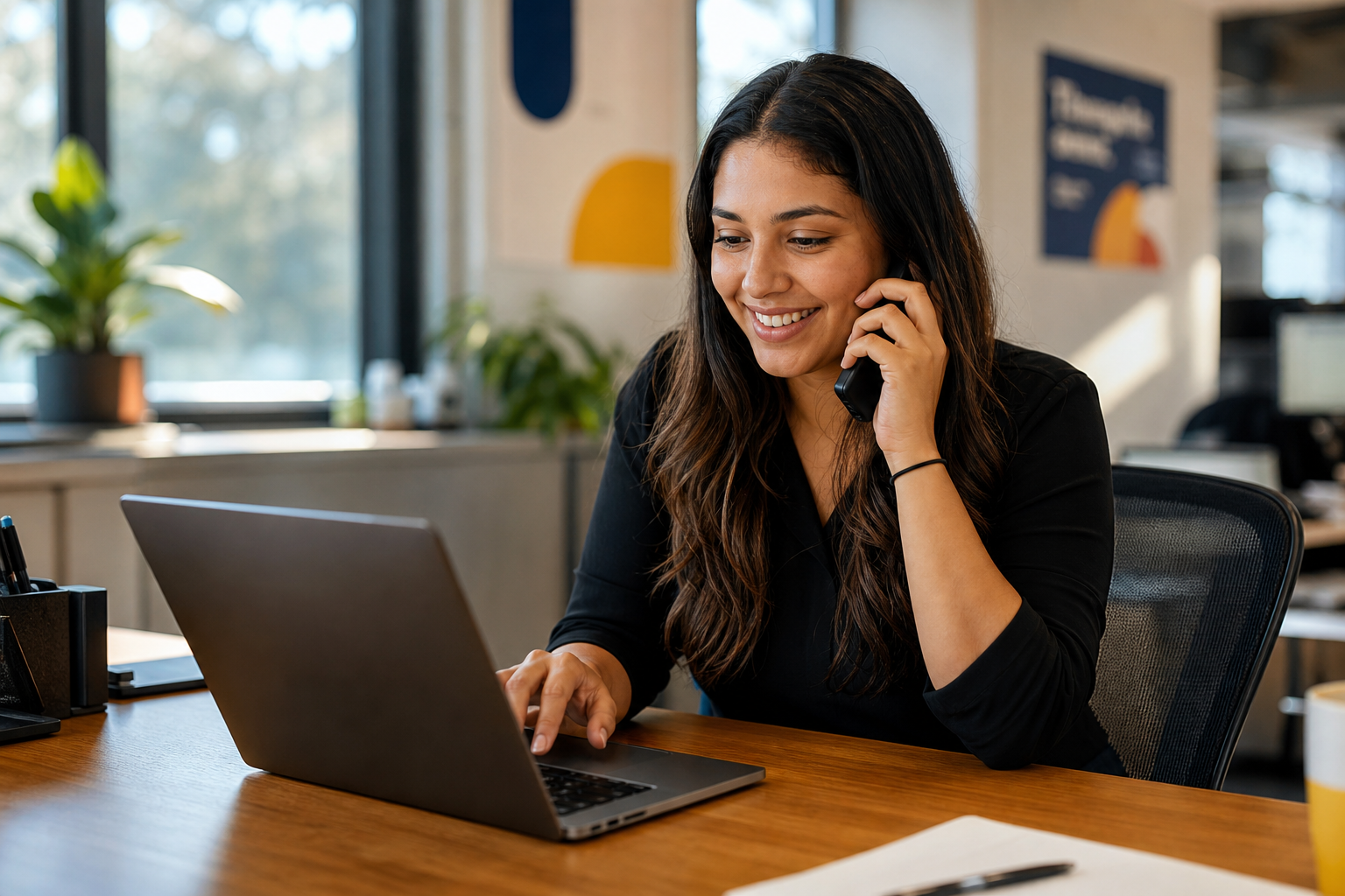 Happy Customer on Phone and Computer